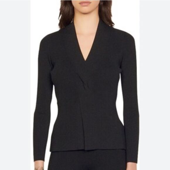 Sandro Louane Twist Front V Neck Sweater - Picture 1 of 5
